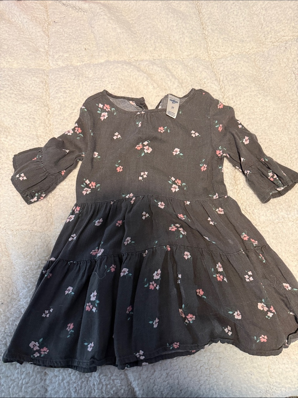OshKosh B'gosh Charcoal Floral Tiered Dress with Pink Accents